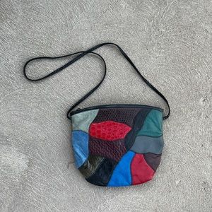 Vintage 80s Colorful Leather Patchwork Bag Crossbody Reem Rainbow Multi